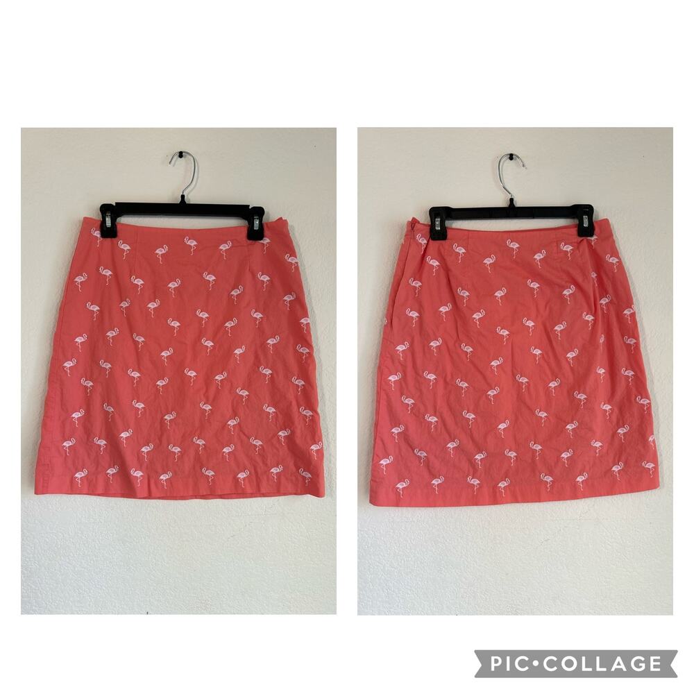 Vintage Talbots Midi Lined Skirt Embroidered Flamingos Peach Size Medium 10